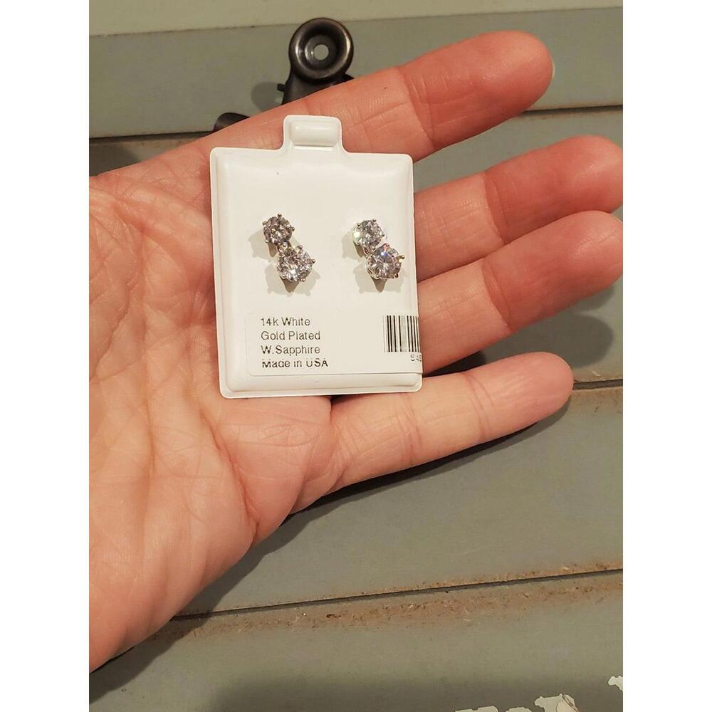 White gold silver white sapphire earrings - Picture 6 of 6